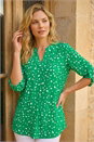 Green Abstract Spot Print V-Neck Tunic Top, Image 1 of 4
