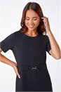 Black Petite Belted Shift Stretch Dress, Image 4 of 5