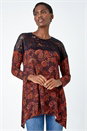 Red Lace Detail Paisley Print Stretch Top , Image 1 of 5