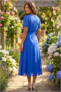 Blue Pleat Chiffon Belted Midi Dress, Image 3 of 4
