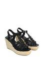 Black XY LONDON Black 'Remi' Wedge Heel Platform Espadrille Square Toe Sandals, Image 3 of 5