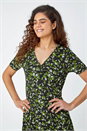 Green Floral Print Stretch Wrap Dress, Image 4 of 5