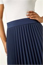 Navy  Petite Pleated Stretch Midi Skirt, Image 3 of 5