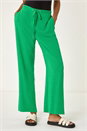 Green Elastic Waist Tie Waist Linen Blend Trouser, Image 4 of 7