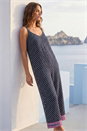 Navy  Petite Border Print Cropped Jumpsuit, Image 2 of 4