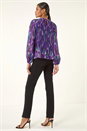 Purple Abstract Print Pleated Top, Image 3 of 5
