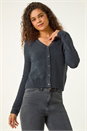 Dark Grey Sparkly V-Neck Ribbed Cardigan, Image 1 of 5