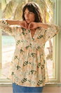 Peach Floral Broderie Trim Tunic Top, Image 1 of 4