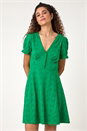 Green Broderie Cotton Stretch Jersey Frill Dress, Image 1 of 5