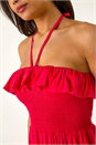 Pink Frill Shirred Bandeau Midi Dress, Image 5 of 6