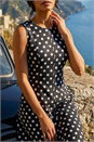 Black Polka Dot Panel Midi Dress, Image 4 of 4