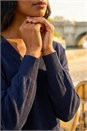 Navy  Plain Stretch V-Neck Longline Jumper, Image 4 of 4