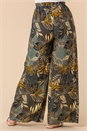 Green Tropical Print Elastic Waist Wide Leg Trouser, Image 2 of 4