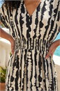 Black Abstract Print Shirred Midi Dress, Image 4 of 4