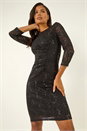 Black Sequin Lace Ruched Stretch Dress, Image 1 of 5