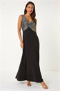 Silver Contrast Sequin Bodice Maxi Dress, Image 3 of 5