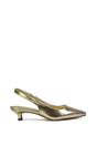 Gold XY LONDON Gold 'Avalone' Pointed Toe Sling Back Kitten Heel Sandals, Image 1 of 5