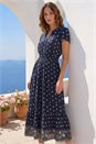 Navy  Petite Border Print V-Neck Dress, Image 3 of 4