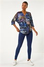 Blue Abstract Print Front Zip Stretch Top, Image 2 of 5