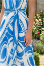 Navy  Petite Abstract Tie Waist Pleated Dress, Image 4 of 4