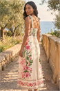Cream  Tropical Print Sequin Midi Dress, Image 3 of 4