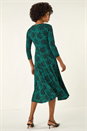 Teal Speckled Print Wrap Bodice Midi Dress, Image 3 of 5