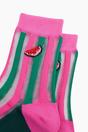 Multi Watermelon Stripes Combed Cotton Sheer Pop Socks in Pink, Image 2 of 4