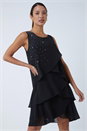Black Embellished Chiffon Frill Swing Dress, Image 1 of 5