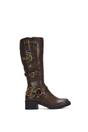 Brown XY LONDON Brown 'Cobra' Harness Square toe Knee High Biker Boots, Image 1 of 7