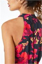 Red Floral Pleated Halter Neck Midi Dress , Image 5 of 5