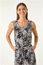 Black Leaf Print Crinkle Playsuit, Image 4 of 5