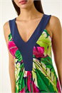 Green Leaf Print Contrast Band Maxi Dress, Image 5 of 5