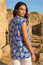 Blue Textured Floral Print Stretch Top, Image 3 of 4