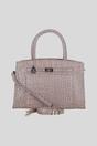 Grey Real Leather Structured Handbag with Detachable Strap, Image 1 of 4