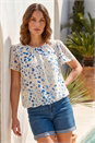 Blue Petite Abstract Spot Print Top , Image 2 of 4