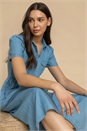 Light Blue  Denim Buttoned Midi Shirt Dress, Image 5 of 5