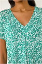 Green Abstract Print Pleat Front Top, Image 5 of 5
