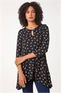 Black Bow Print Cutout Tunic Top, Image 2 of 5