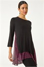 Wine Animal Print Contrast Mesh Hem Stretch Top, Image 1 of 5