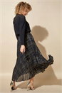 Black Metallic Check Print Pleated Maxi Skirt, Image 3 of 4