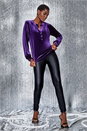 Purple Velvet Button Front Stretch Shirt, Image 2 of 6