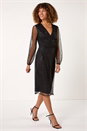 Black Sequin V-Neck Wrap Dress, Image 1 of 5