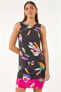 Fuchsia Leaf Print Shift Dress, Image 1 of 5