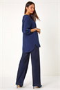 Navy  Longline Bow Button Woven Top, Image 3 of 5