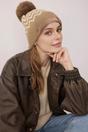 Camel Zig Zag Knit Pom Pom Beanie Hat, Image 1 of 3