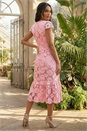 Light Pink Crochet Floral Lace Midi Dress, Image 3 of 4
