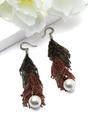 Red Ombre Chain Tassel Pearl Drop Earrings, Image 3 of 3