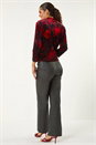 Red Floral Print Velvet Blouse, Image 3 of 5