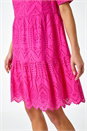 Fuchsia Embroidered Tiered Cotton Smock Dress, Image 3 of 6