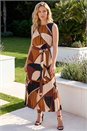 Chocolate Printed Pleated Chiffon Dress, Image 1 of 4
